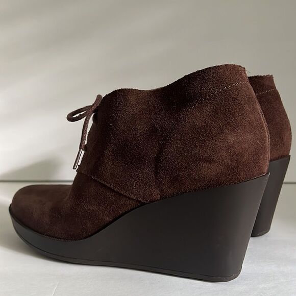 Cole Haan Brown Suede Wedge Heel Lace Up Booties Size 7.5 - Picture 3 of 14